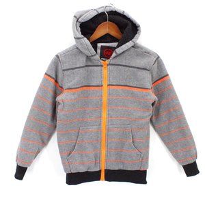 Mecca USA Hoodie Kids Youth Gray Full Zip Striped Heavyweight Cotton Blend Sz 8